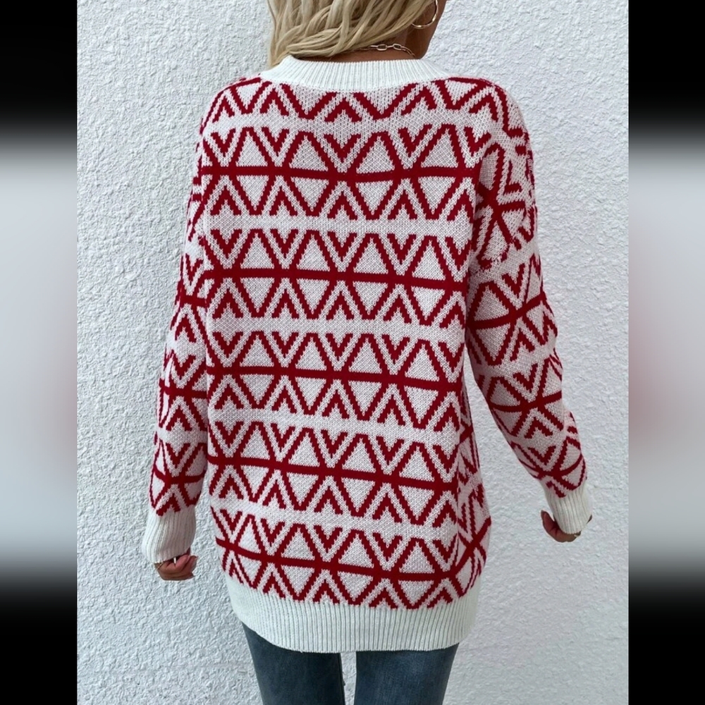 Red & White Geometric Sweater - Picture 3 of 7